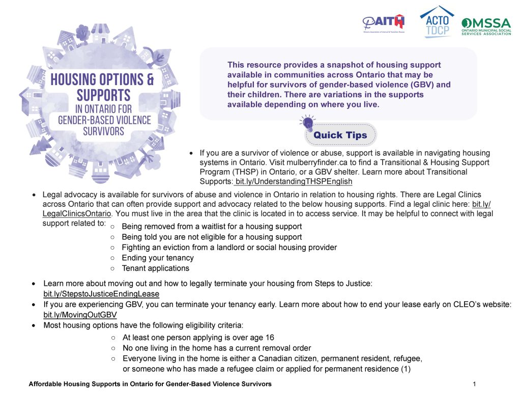 Cover page image of Affordable Housing Supports in Ontario PDF document